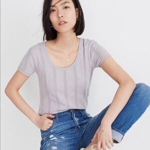 Madewell Pointelle Ribbed Fitted Tee Purple Grey L7342